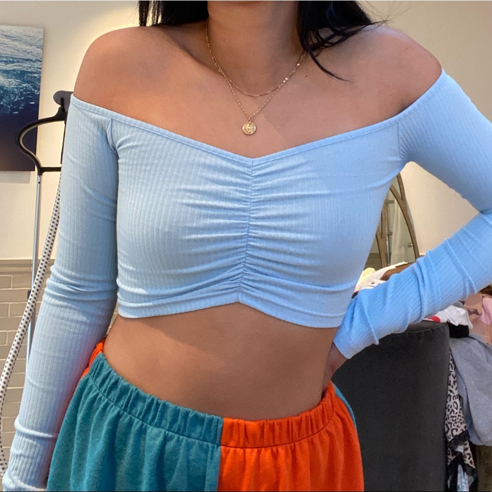 Tiger Mist Off-The-Shoulder Sweetheart Crop Top